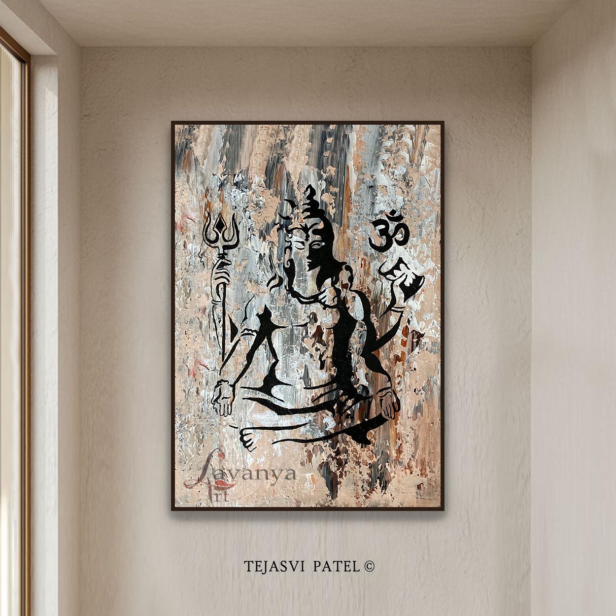 Abstract Shiva Painting | Handmade Textured Indian Canvas Wall Art