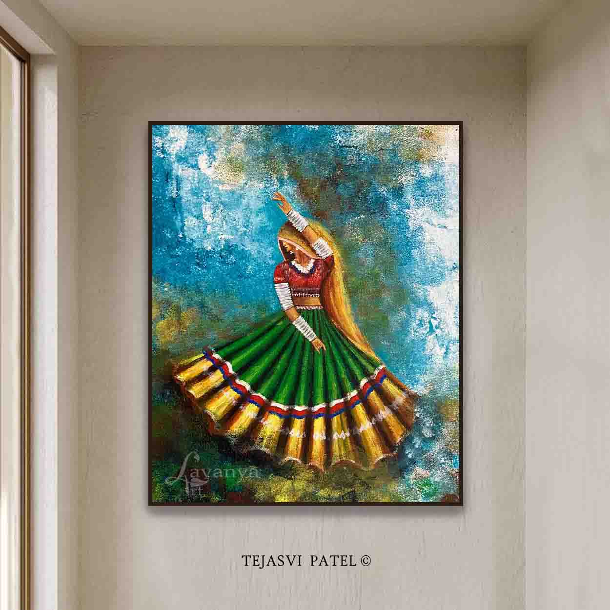 Indian Woman Canvas Painting | Ghoomar Dance Contemporary Wall Art