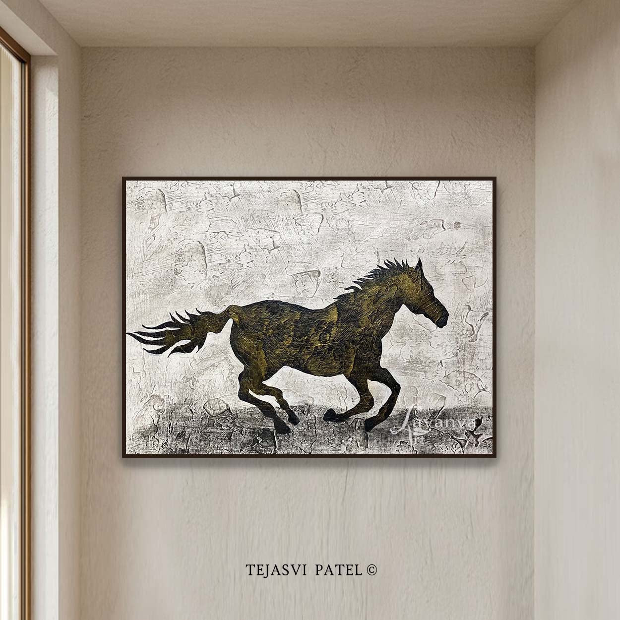 Large Black White Horse Wall Art | Modern Abstract Canvas
