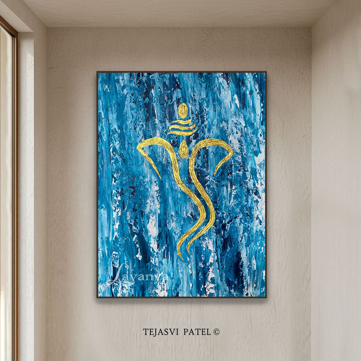 Blue Gold Ganesha Painting | Handmade Textured Canvas Art
