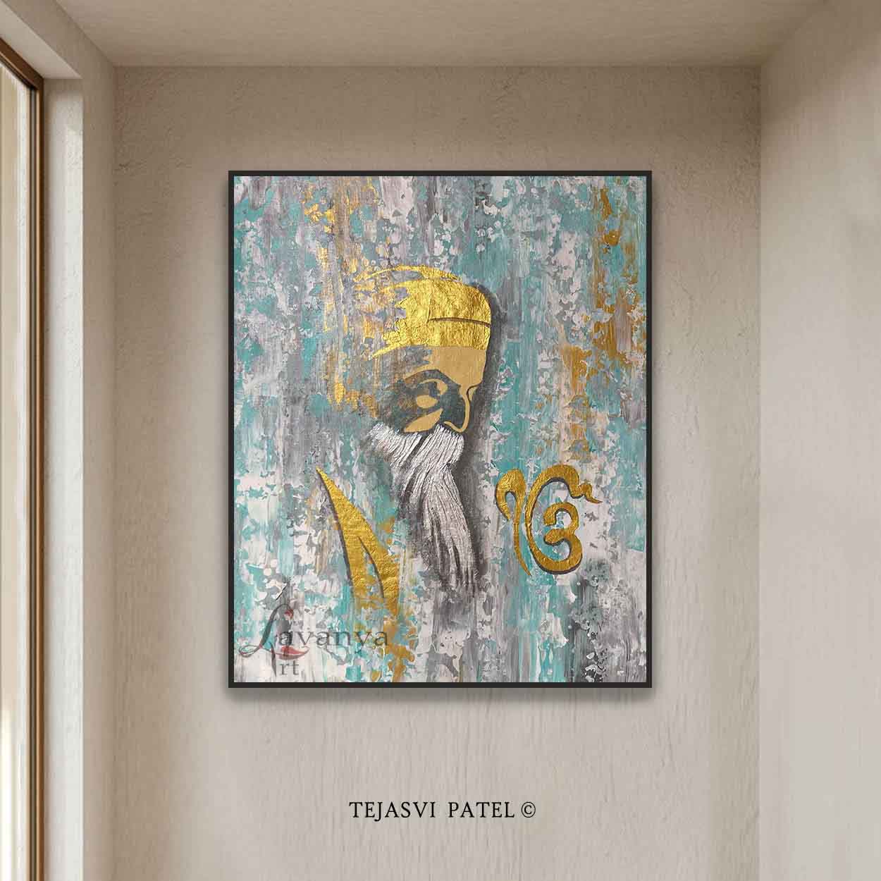Abstract Sikh Canvas Art | Guru Nanak Painting