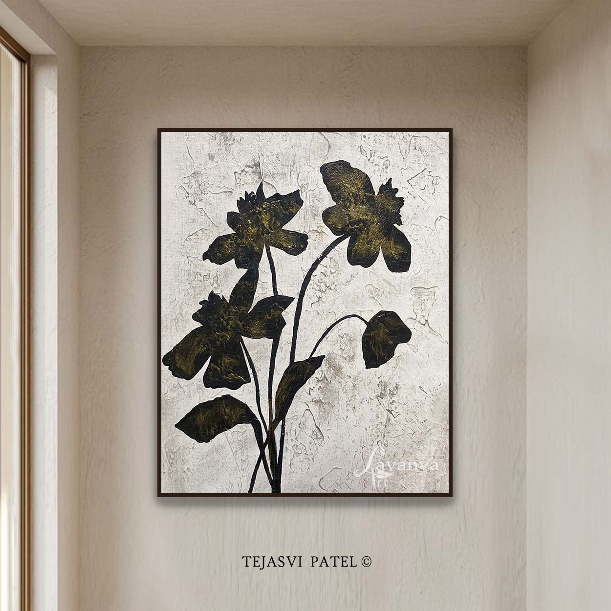 Contemporary Flower Abstract Canvas | Black White Artwork