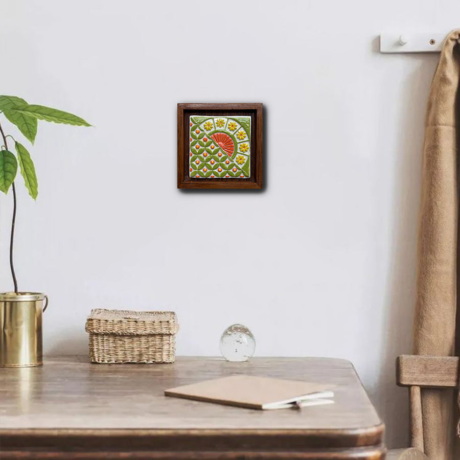 Handmade Ceramic Wall Sculpture | Teak Frame Farmhouse Decor