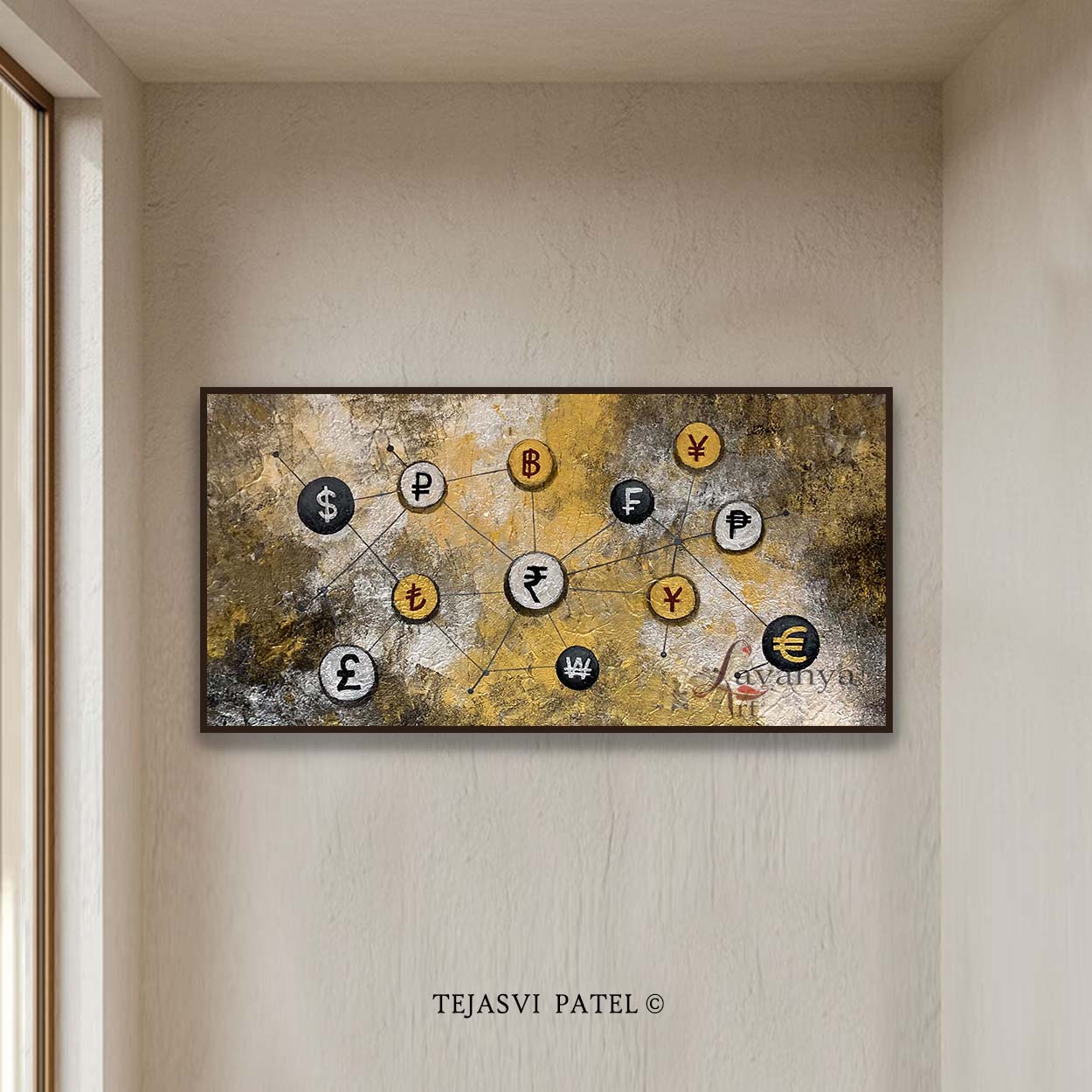 Abstract Currency Painting | Gold Silver Office Art