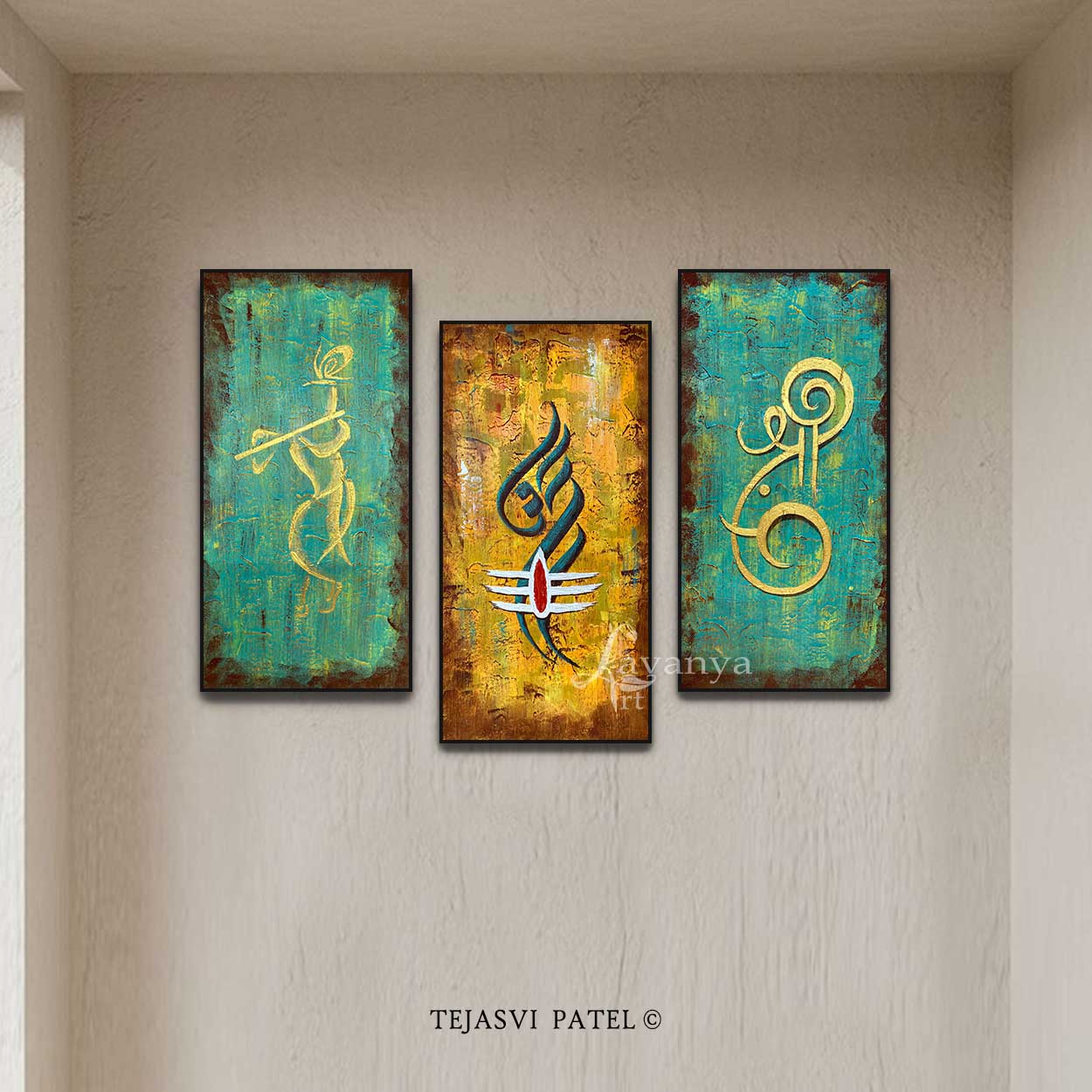 Modern Ganesha,krishna,Shiva painting |Set of 3 Abstract Indian Art