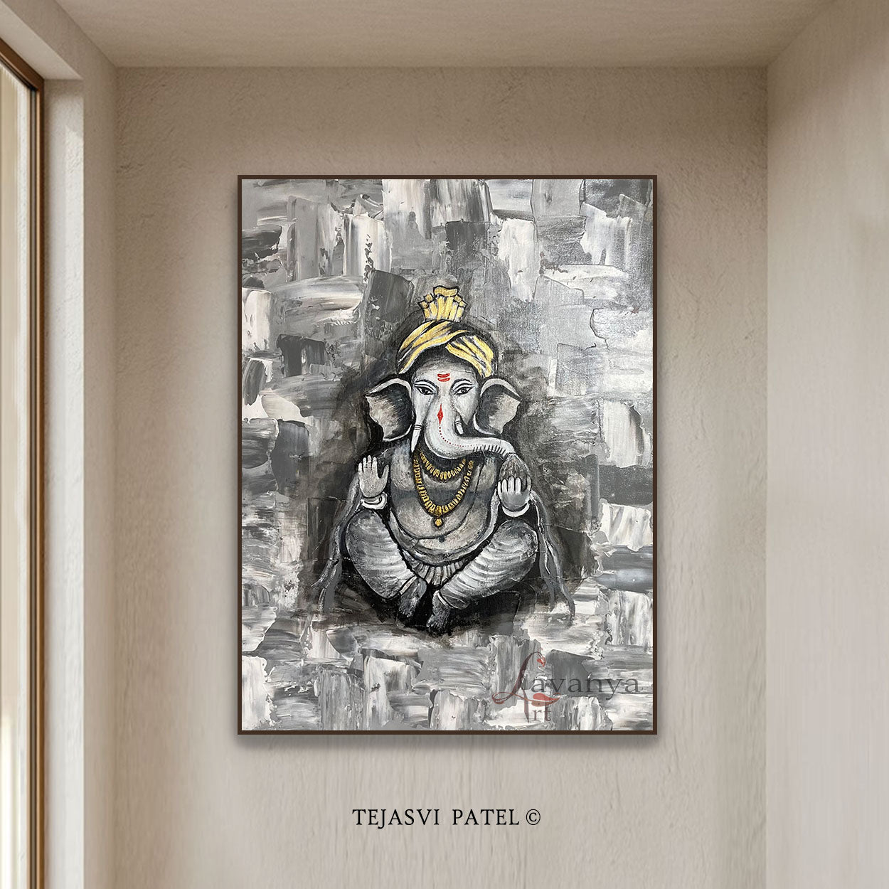 Abstract Ganpati Wall Art | Handmade Indian Painting