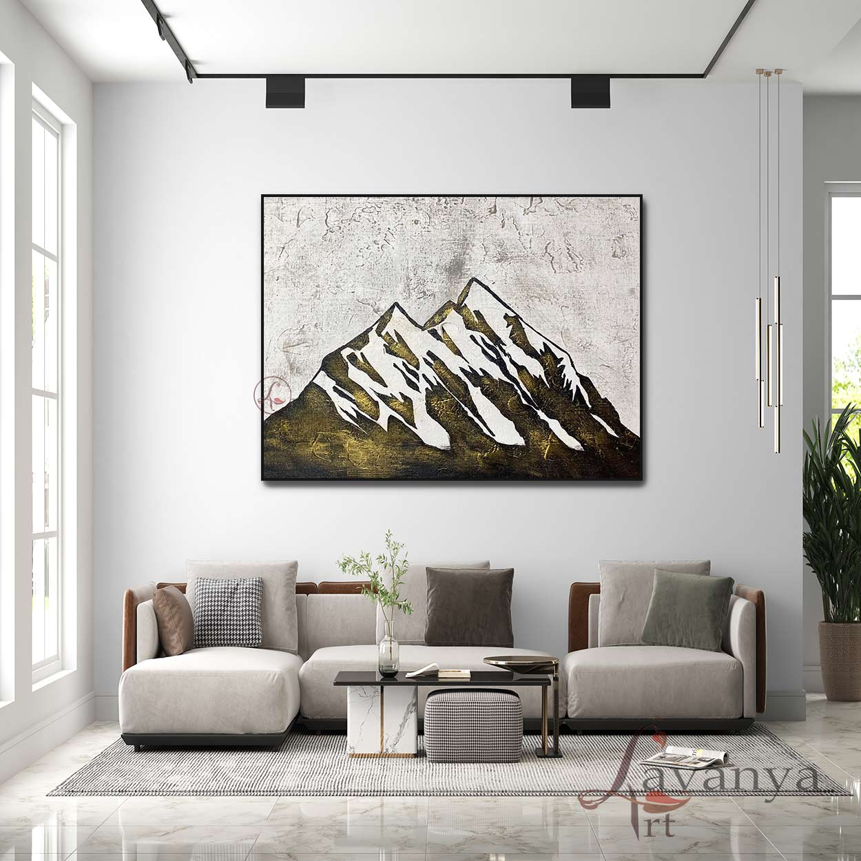 Textured Black White mountain Canvas | Contemporary Wall Decor