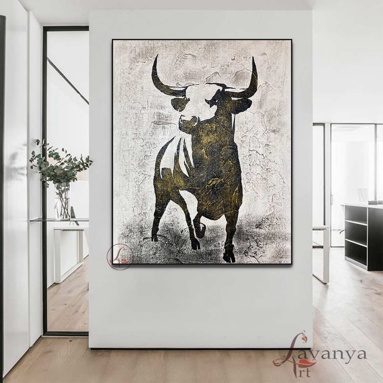 Black White Bull Abstract Wall Art | Large Modern Canvas