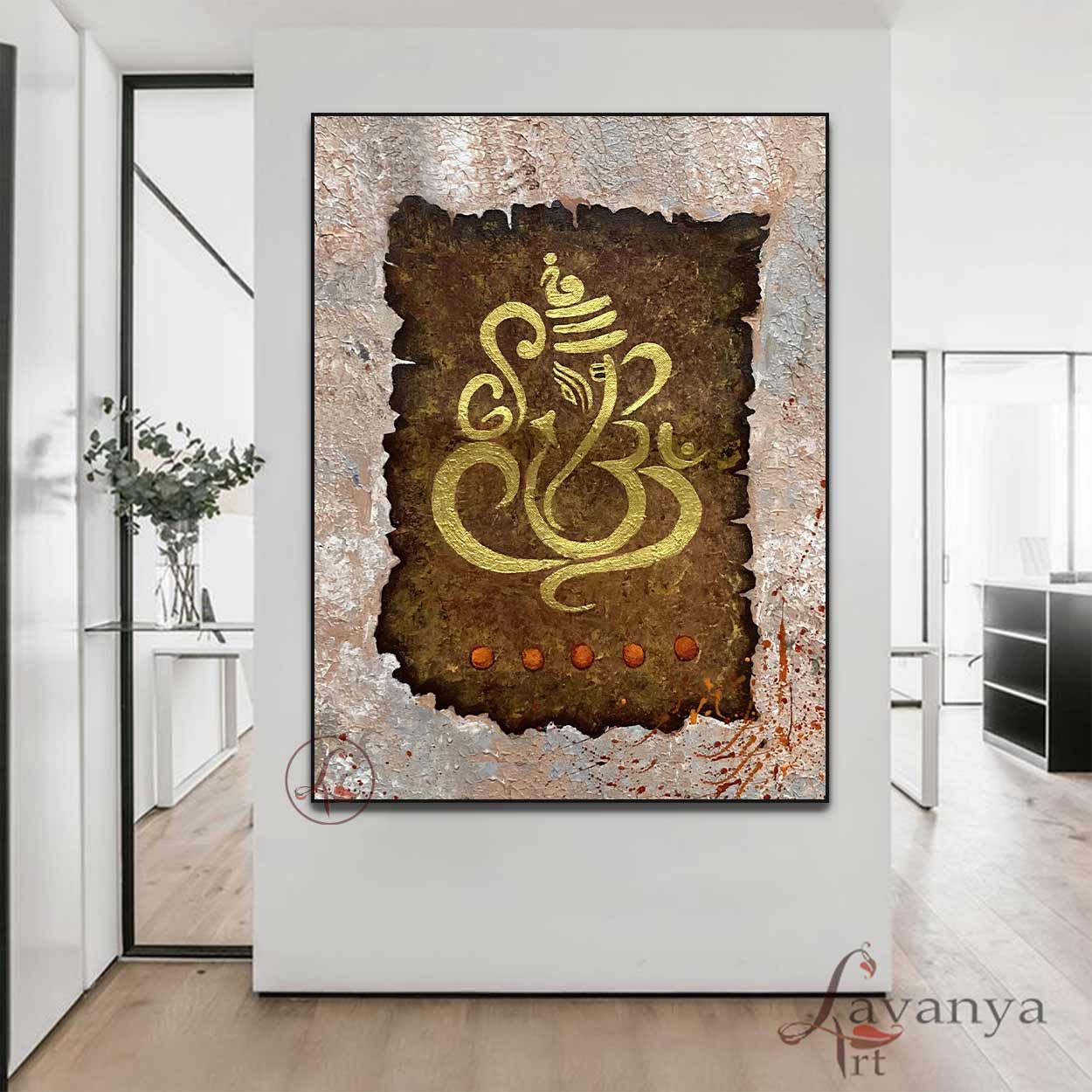 Textured Ganesha Canvas Art | Abstract Hindu Indian Painting
