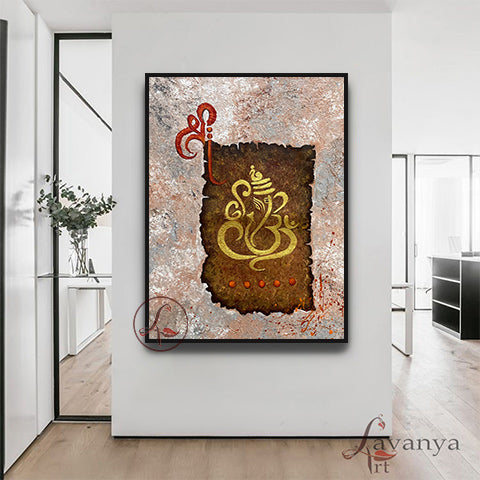 Textured Ganesha Canvas Art | Abstract Hindu Indian Painting