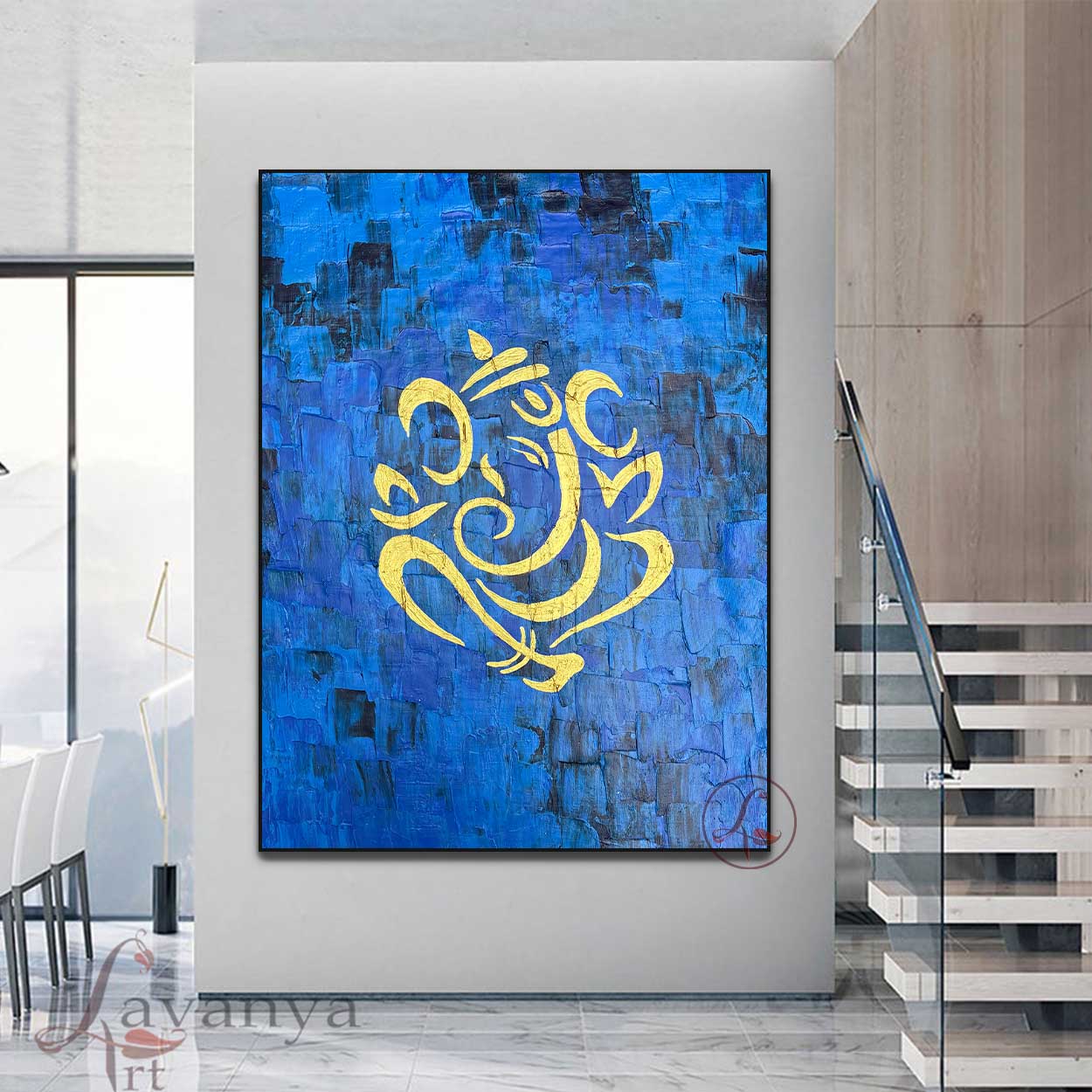 Textured Blue Gold Ganesha Painting | Handmade Indian Art