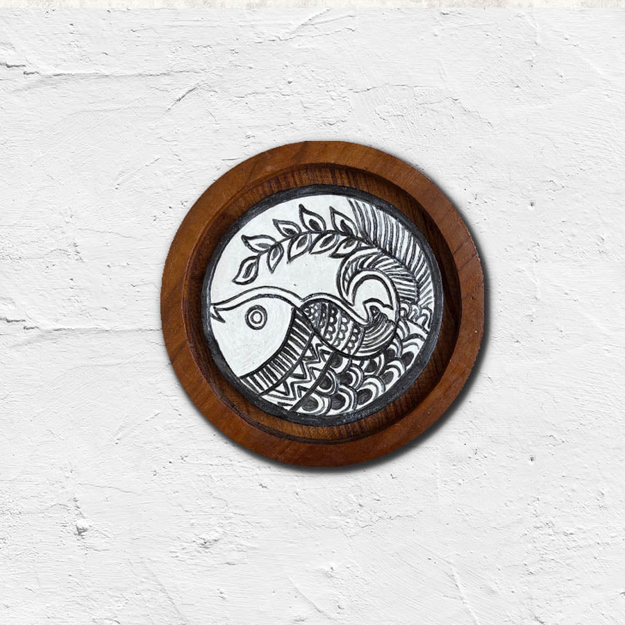 Ceramic Wall Art | Teak Frame Handmade Tile Decor Piece