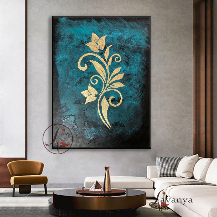 Gold Leaf Canvas Painting | Modern Abstract Wall Art