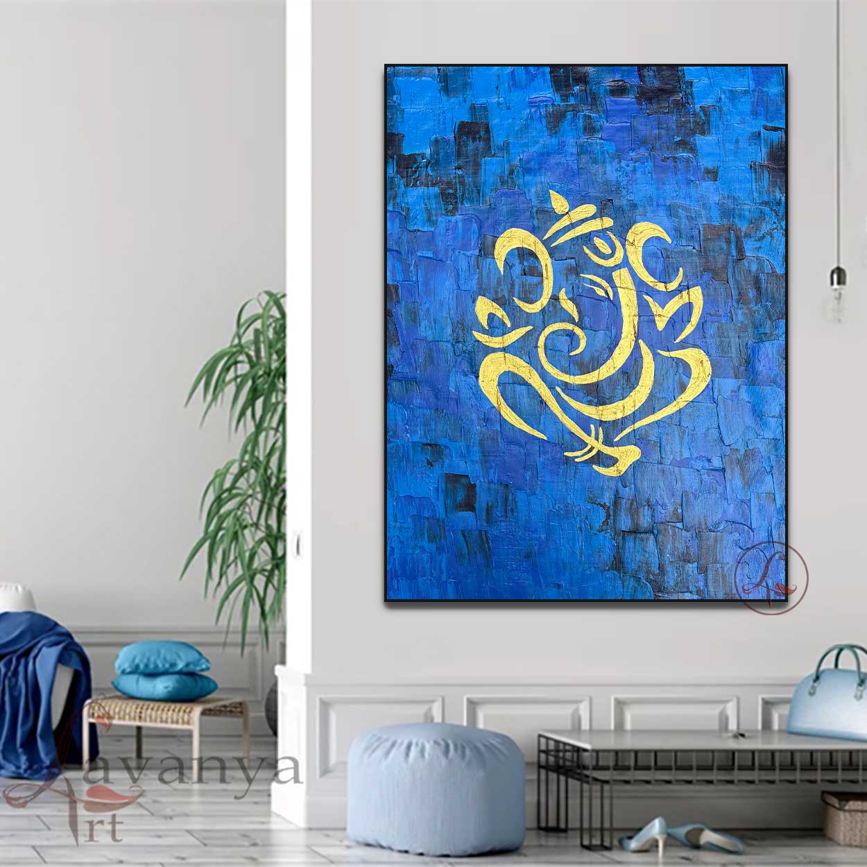 Textured Blue Gold Ganesha Painting | Handmade Indian Art