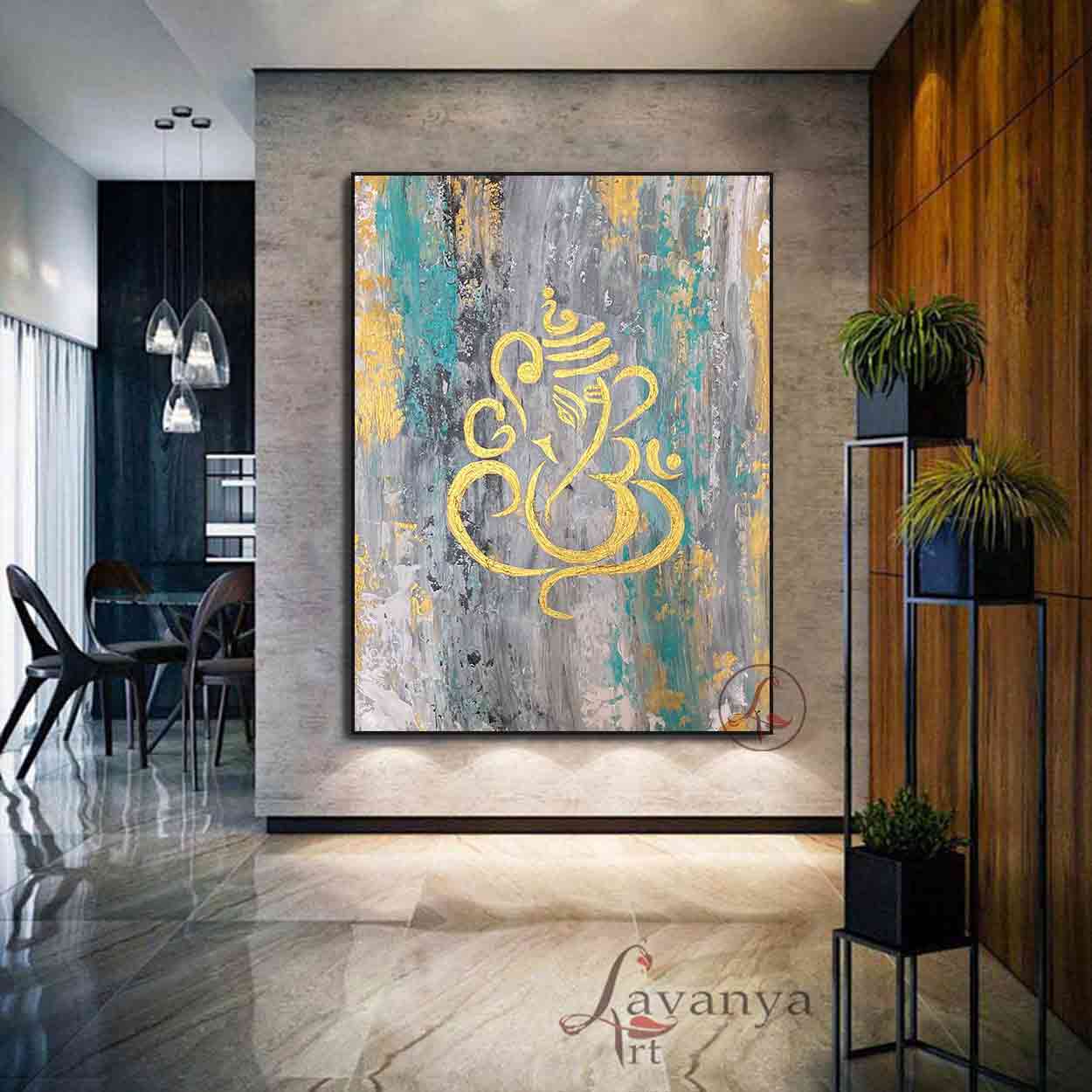 Textured Ganesha Canvas Art | Abstract Hindu Indian Painting