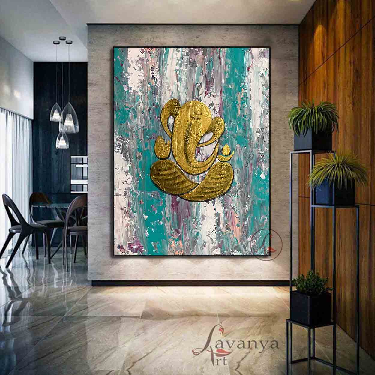 Large Ganesha Wall Art | Modern Indian Abstract Painting