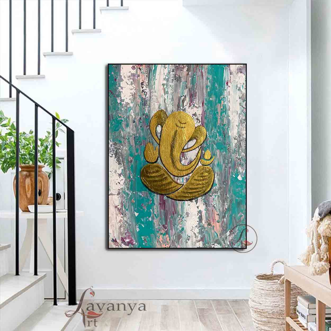 Large Ganesha Wall Art | Modern Indian Abstract Painting