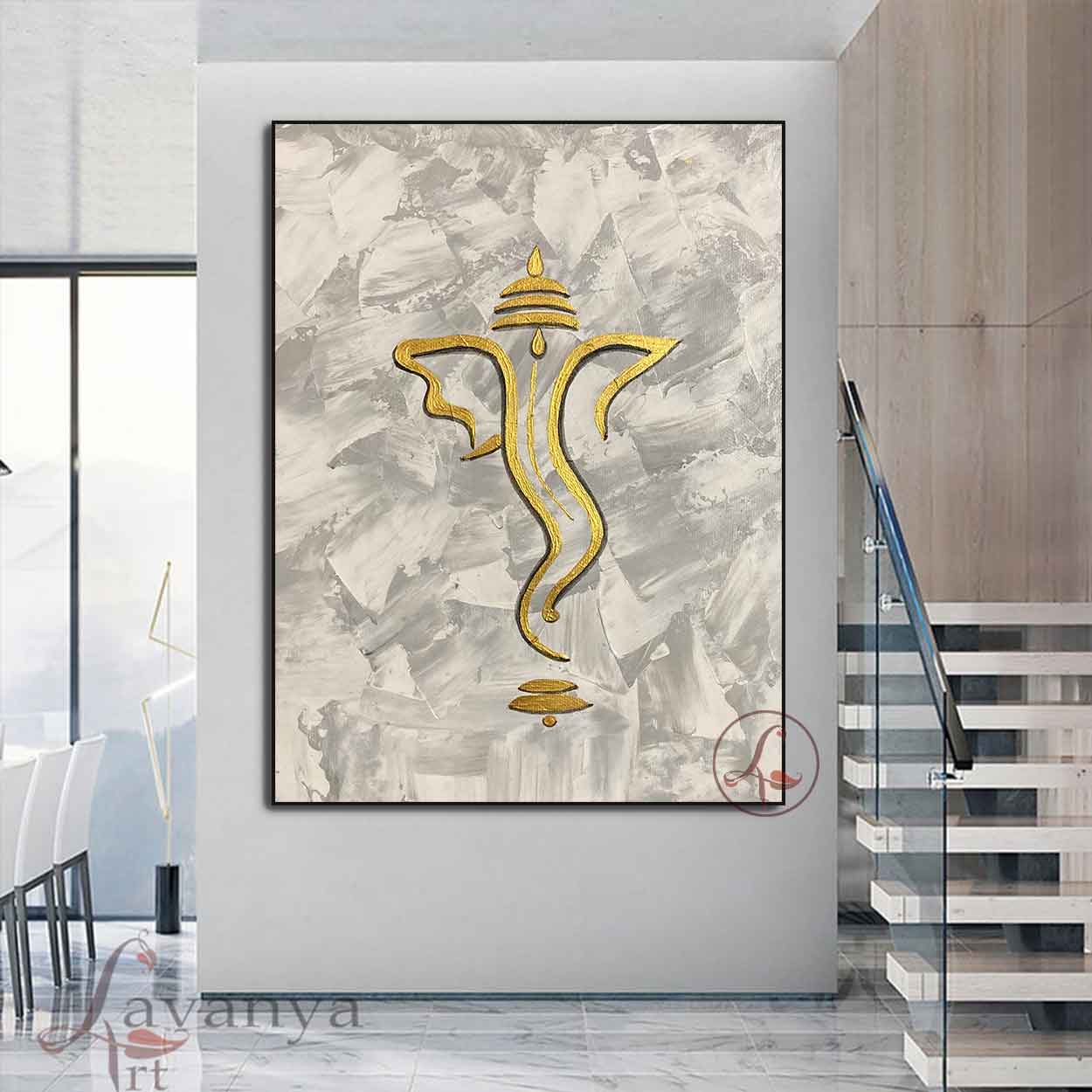 Ganesha Abstract Painting | Handmade Hindu Canvas Art