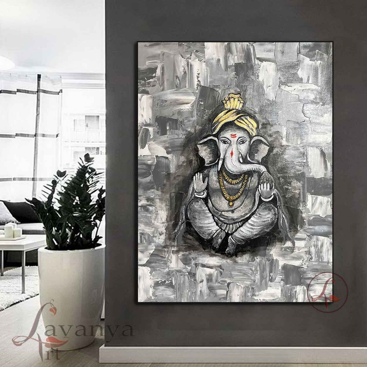 Abstract Ganpati Wall Art | Handmade Indian Painting