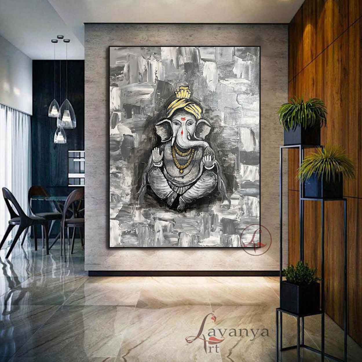 Abstract Ganpati Wall Art | Handmade Indian Painting