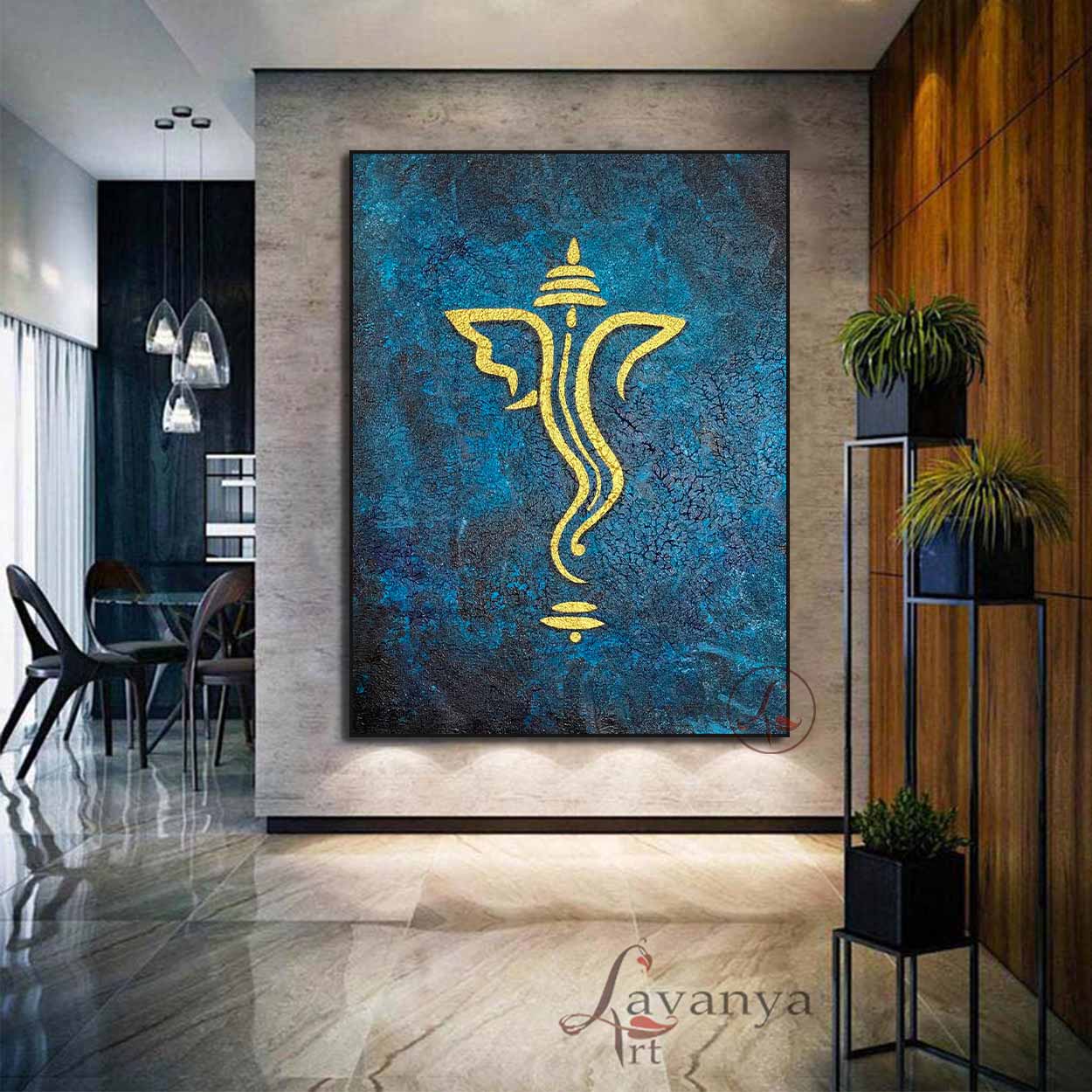 Textured Ganesha Canvas Art | Abstract Hindu Indian Painting