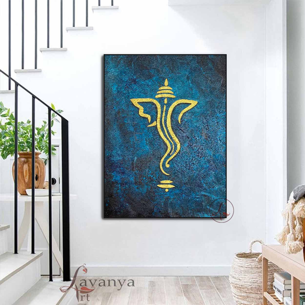 Textured Ganesha Canvas Art | Abstract Hindu Indian Painting