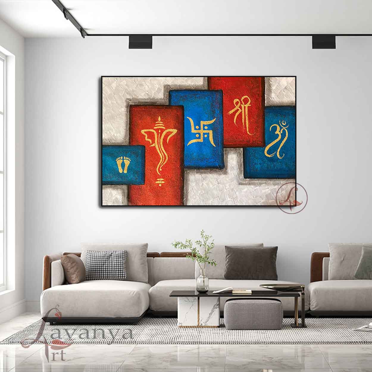 Abstract Ganesha Canvas Art | Handmade Indian Decor
