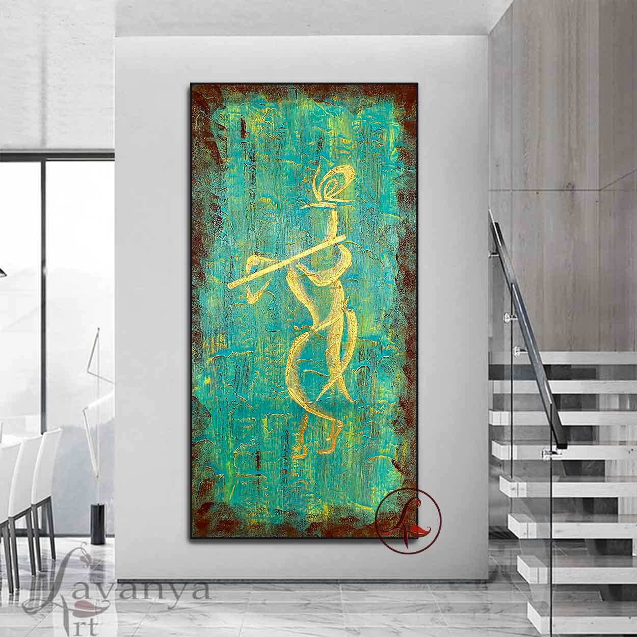 Abstract Krishna Painting | Handmade Textured Indian Canvas Wall Art