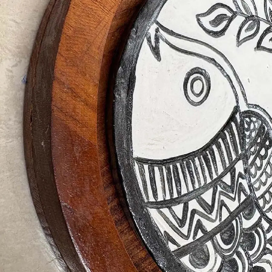 Ceramic Wall Art | Teak Frame Handmade Tile Decor Piece