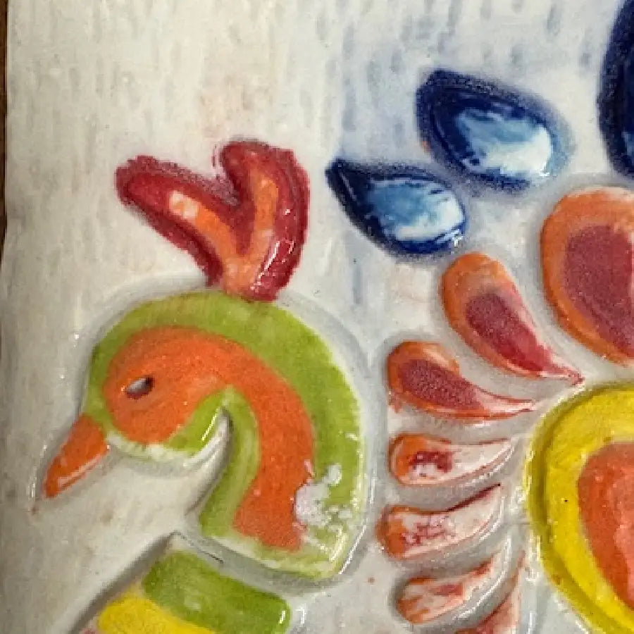 Handmade Ceramic Wall Tile | Teak Frame Wall Art Decor