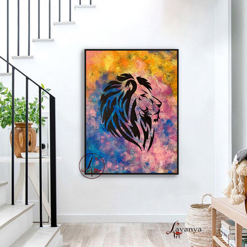 Lion Wall Decor | Handmade Animal Canvas Art