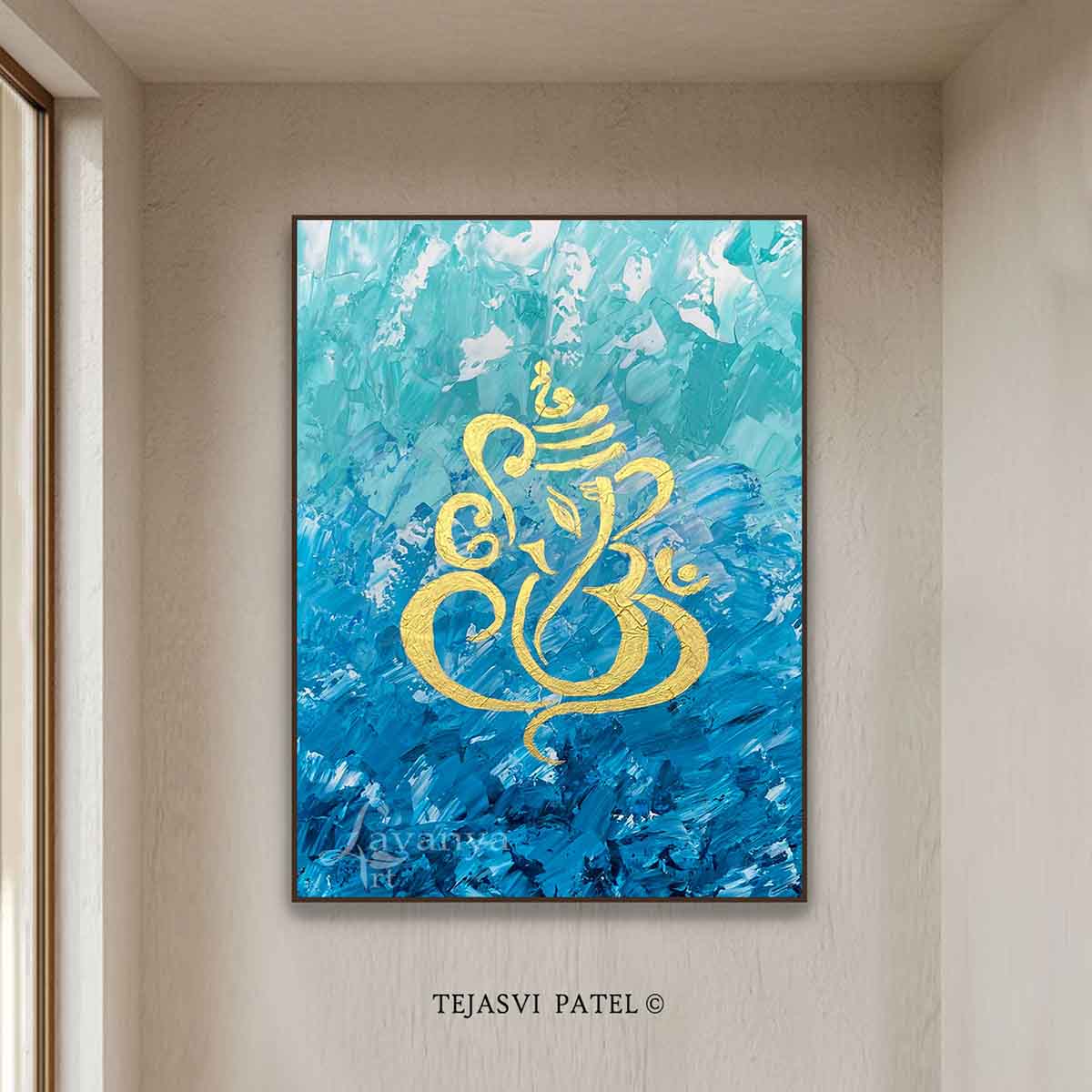 Bring home original abstract Ganesha painting by Tejasvi Patel at Lavanya Art Studio, showcasing Indian art with expressive textures and elegance.