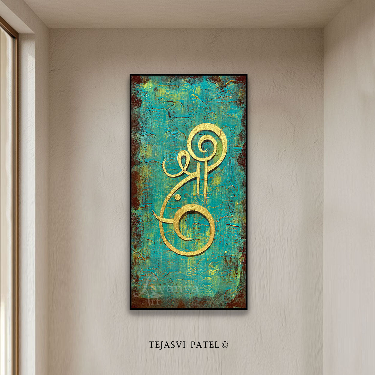 Original handmade abstract Ganesha painting by Tejasvi Patel, textured spiritual canvas wall art from Lavanya Art Studio.