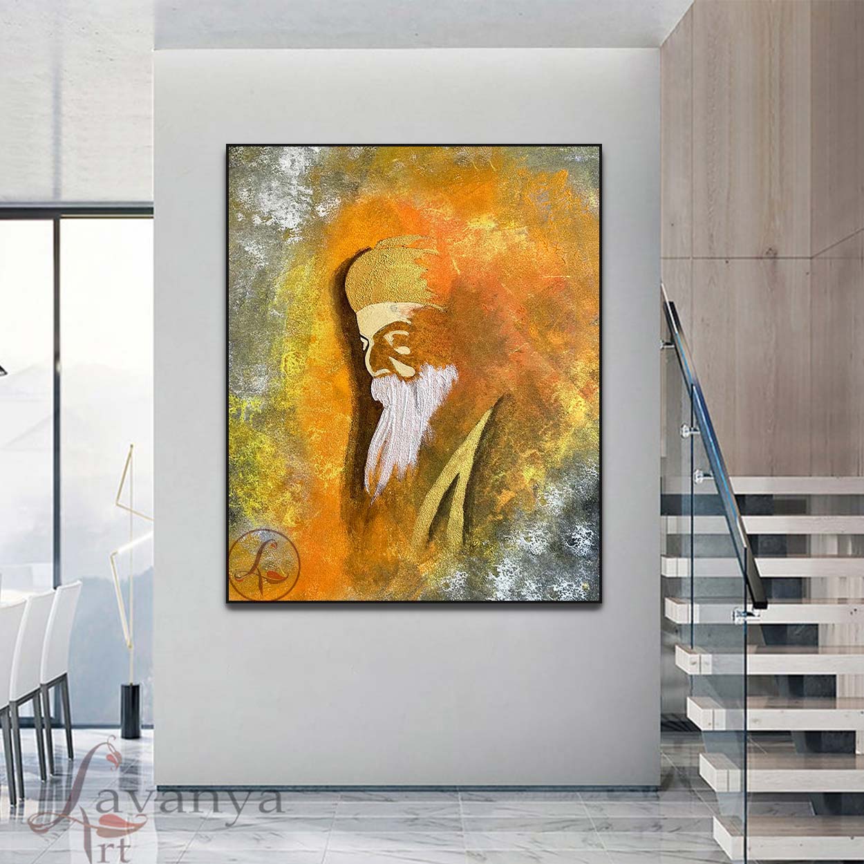 Discover premium Guru Nanak sikh Art by Tejasvi Patel at Lavanya Art Studio, featuring abstract Punjabi Art for peaceful interiors.