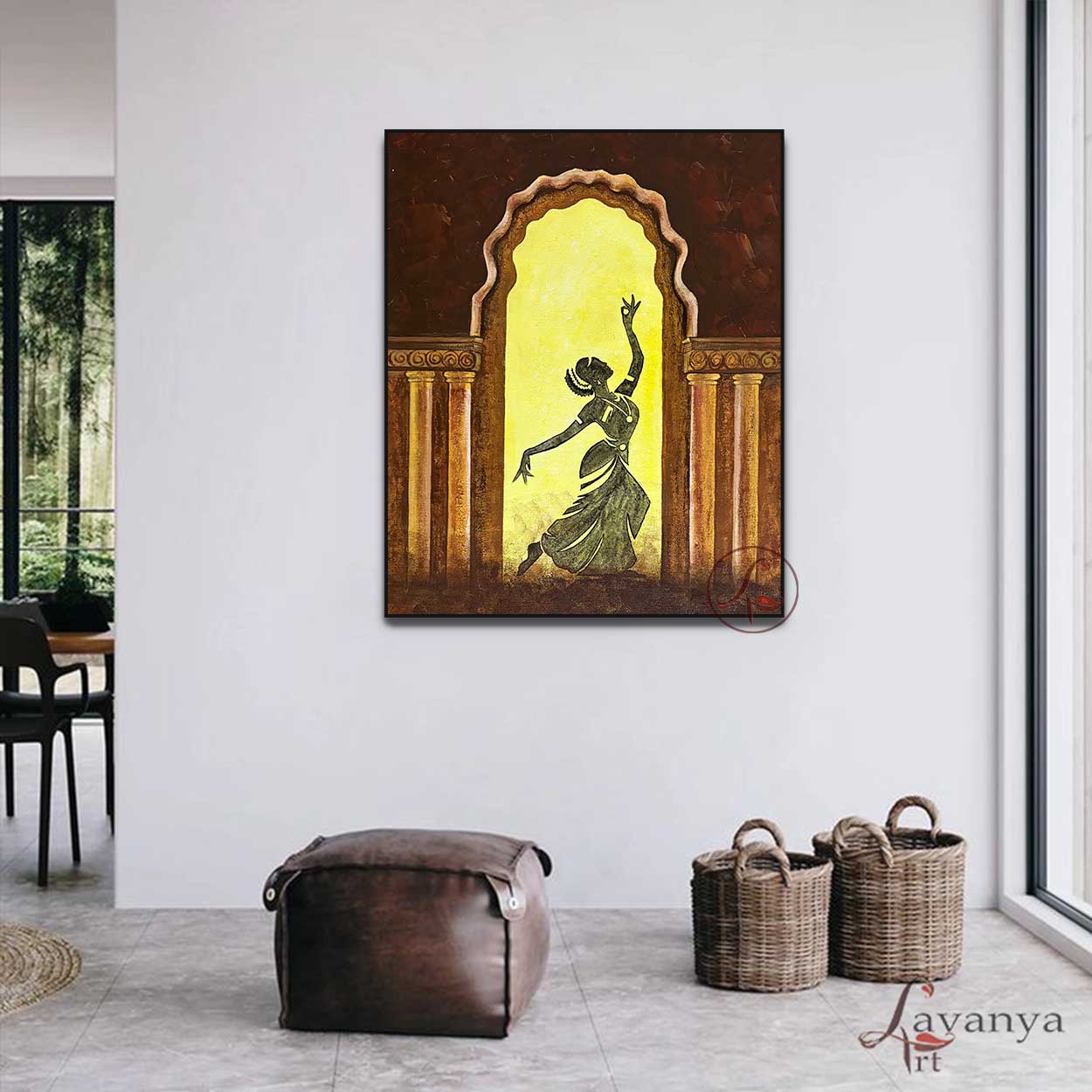 Handmade Bharatanatyam abstract painting by Tejasvi Patel. A contemporary Indian dance artwork perfect for elegant home wall decor.