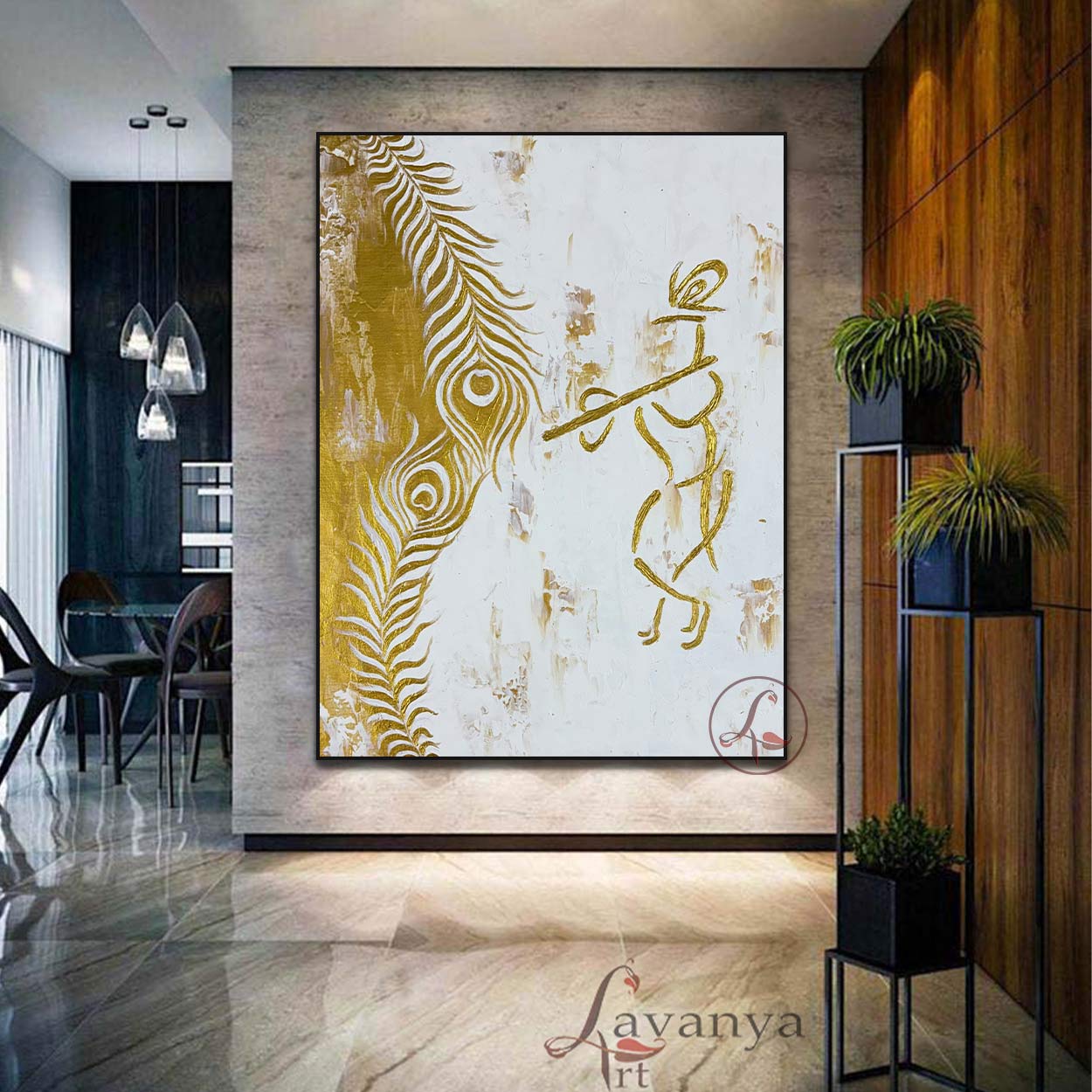 Original Krishna painting handmade on canvas with elegant textures and spiritual symbolism.
