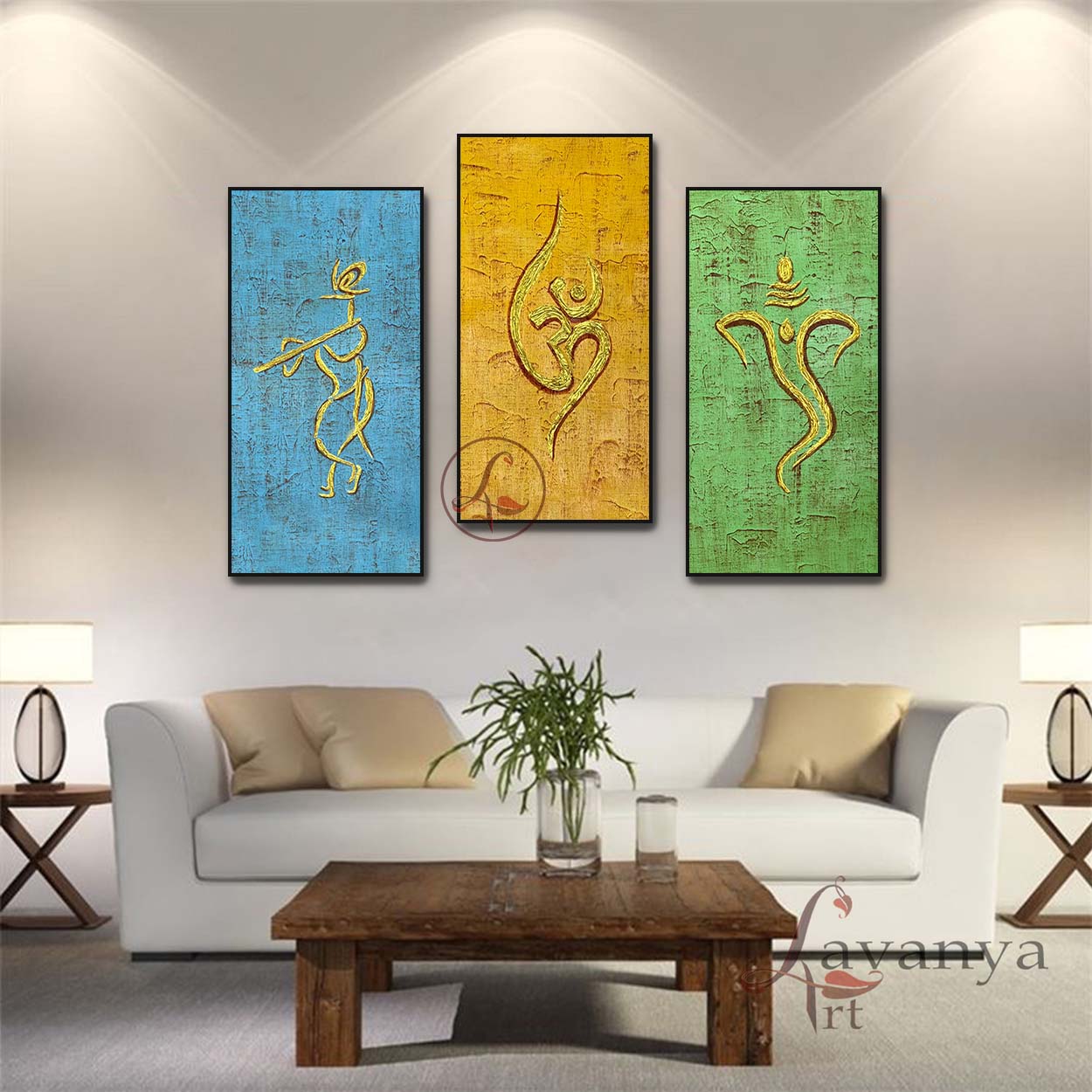 Modern Ganesha,krishna,Om painting |Set of 3 Abstract Indian Art