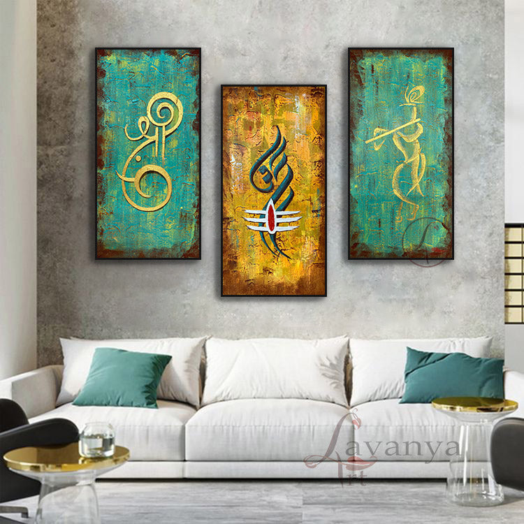 Modern Ganesha,krishna,Shiva painting |Set of 3 Abstract Indian Art
