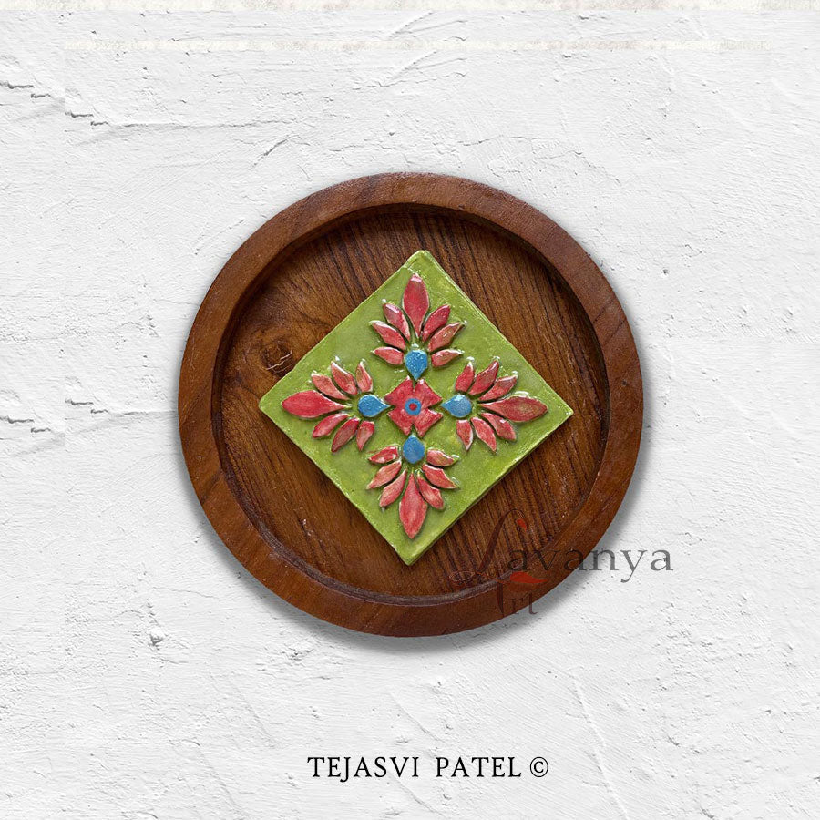 Transform your walls with handmade ceramic wall sculpture by Tejasvi Patel. Indian art from Lavanya Art Studio featuring textured art in teak wood frames.