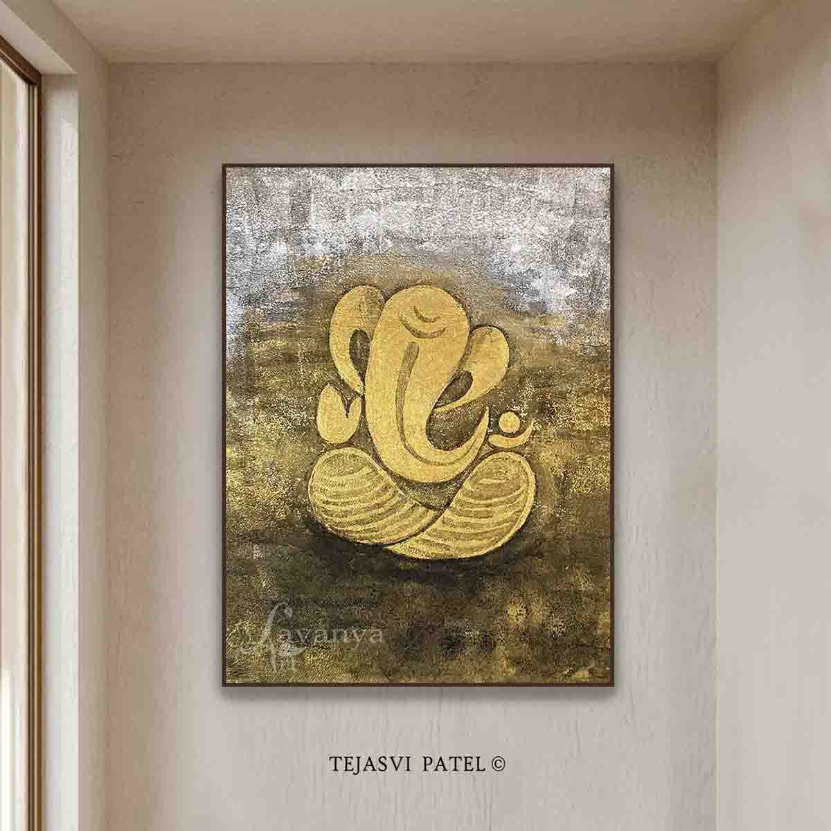 Explore original abstract Ganesha painting by Tejasvi Patel at Lavanya Art Studio, featuring premium Indian art for luxurious contemporary interiors.