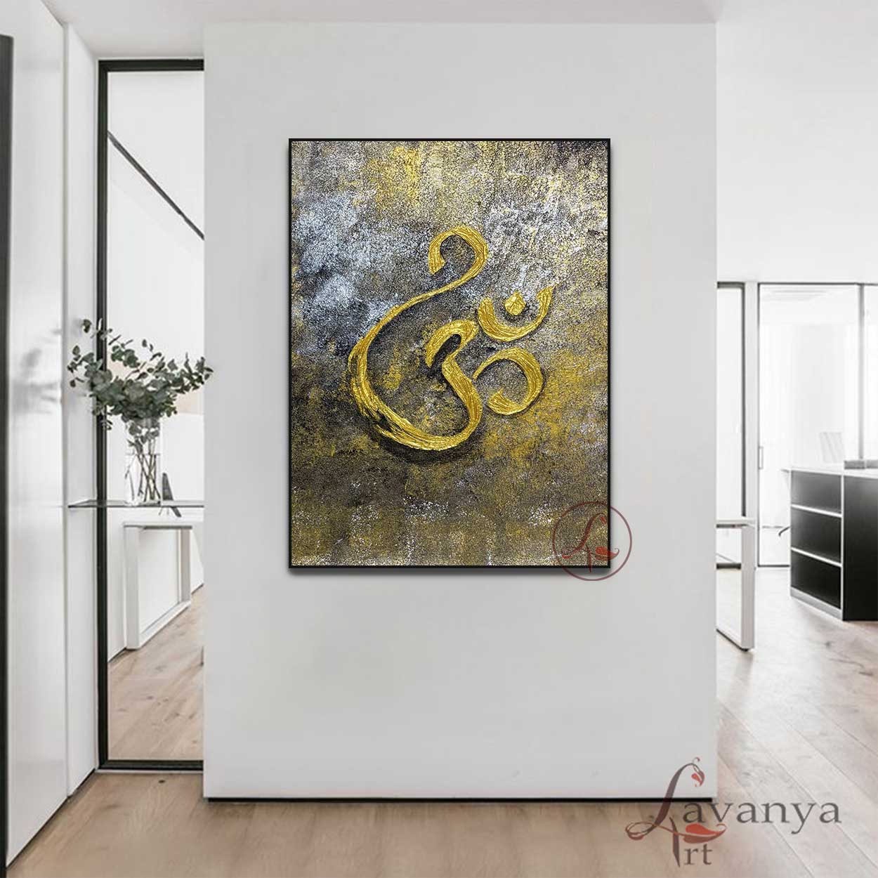 Designer Om wall art handmade for luxury homes, meditation rooms, and offices.