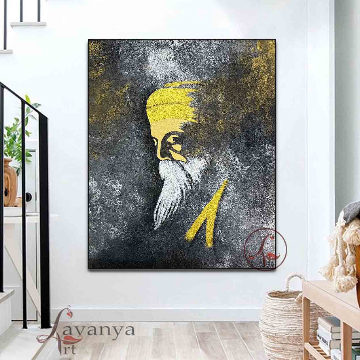 Abstract Sikh Art | Guru Nanak Dev Ji Canvas Art