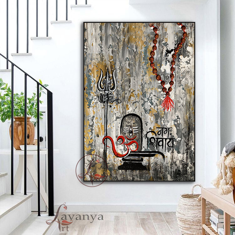 Handmade Shiva Canvas Painting | Abstract Indian Wall Decor
