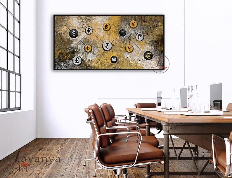 Abstract Currency Painting | Gold Silver Office Art