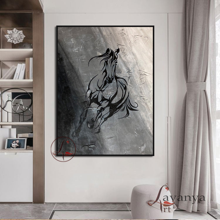 Abstract Horse Canvas Art | Large Minimalist Animal Wall Painting