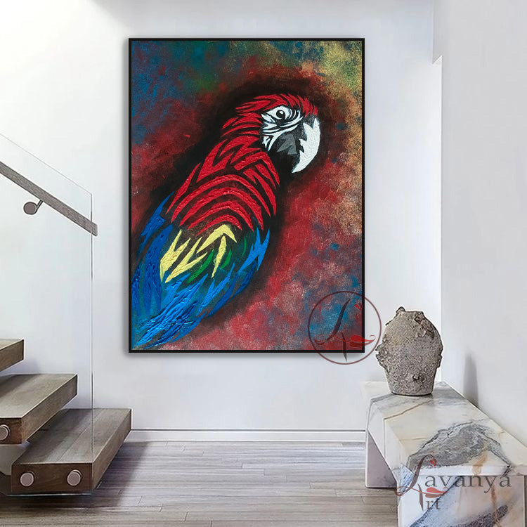 Macaw Artwork | Original Parrot Canvas Painting Decor