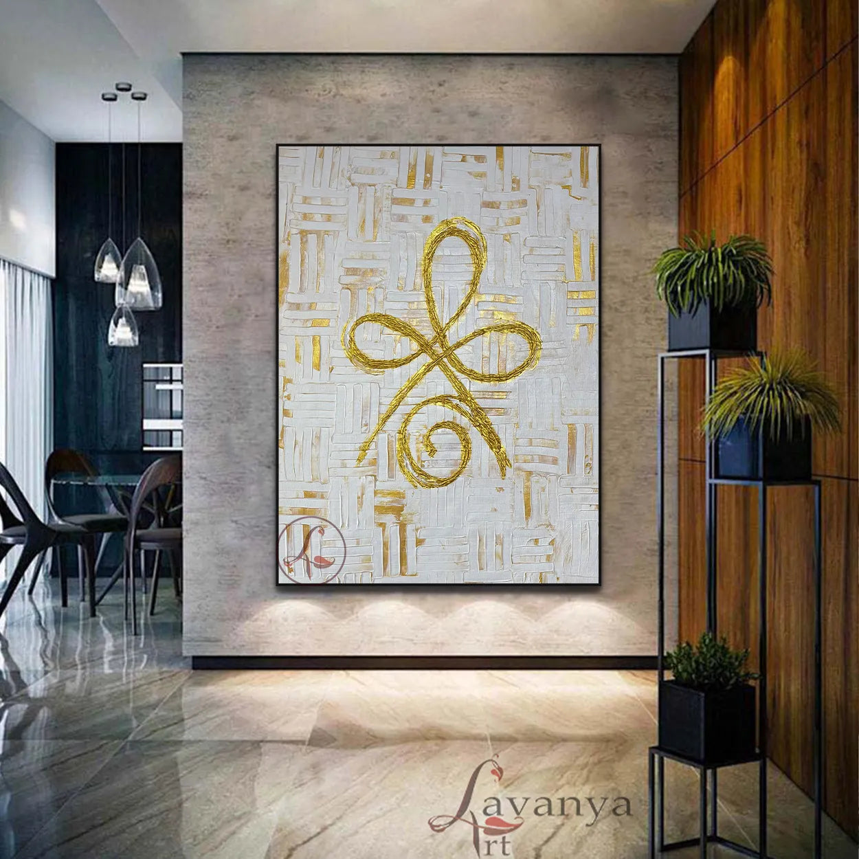 Unconditional Love Symbol | White Gold Abstract Canvas Art