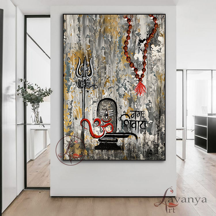 Handmade Shiva Canvas Painting | Abstract Indian Wall Decor
