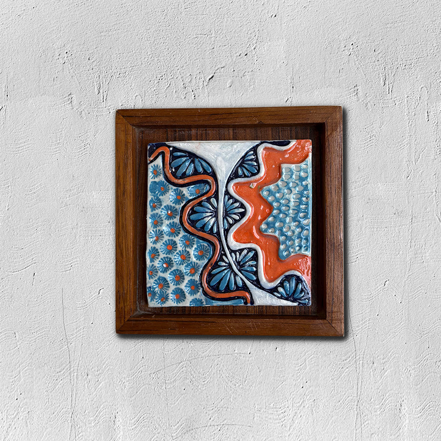 Ceramic Wall Sculpture | Handmade Tile Framed Boho Wall Decor Art