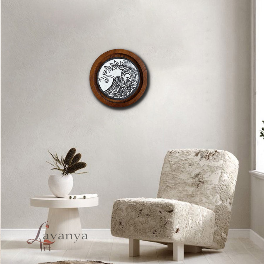 Ceramic Wall Art | Teak Frame Handmade Tile Decor Piece